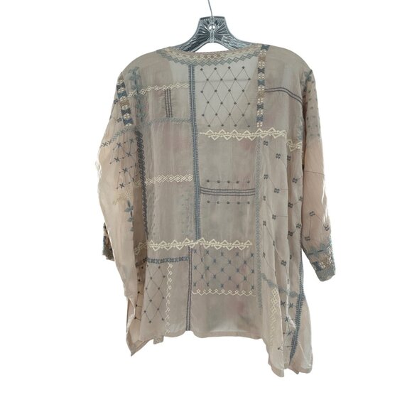 Johnny Was Carnation Boho Floral Embroidered Blouse‎ XS Beige V-Neck 3/4 Sleeve - Picture 2 of 9